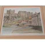 4 Coloured Etching Prints - Hexham, Durham & Hull & 2 Watercolours - Hexham & Bamburgh Castle