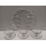 Glass Plate, 3 Dessert Dishes, Silver Rimmed Glass Fruit Bowl (Sheffield 1921), 3 Coloured Glass Sce