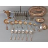 Box Including Assorted Plated Spoons, Toast Rack Etc