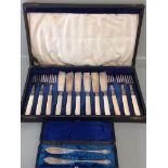 3 Cased Sets Plated Tea Spoons & Sugar Tongs, Fish Knives & Forks Etc