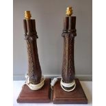 Pair Carved Hardwood Lamps H51cm