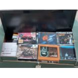 2 Boxes Including Bravia TV, CD's, Sewing Accessories, Storage Boxes & Files