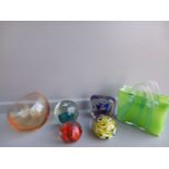4 Glass Paperweights, Dishes Etc