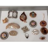 Box Including Victorian Brooches, Costume Jewellery Etc