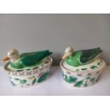 2 Duck Lidded Casseroles, Glass Vase Etc