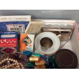 Box Including Costume Jewellery, Pencils, Vanity Box, Glass Sweets, Card Case Etc