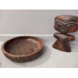 Hardwood Carved Figure & Bowl