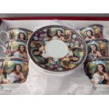 6 Setting Religious Cups & Saucers, Lidded Jar, Mason's Plate