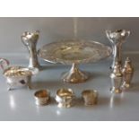 Box Including Plated Napkin Rings, Salt & Pepper, Sauce Boat, Cake Dish, Cased Sets Of Fruit Knives,