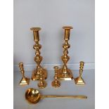 Brass Candlesticks, Lamp, Horses, Ladle Etc