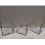 6 Glass Cube Vases 16cm Square