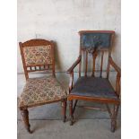 Oak & Leather Carver Chair (A/F) & Oak Dining Chair