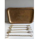 Brass Tray & 11 Assorted Copper & Brass Toasting Forks