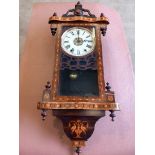 Mahogany Inlaid Wall Clock & Key (A/F) H96cm