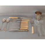 Box Including Fish Servers, Tea Knives, Tankard Etc