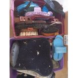 Box Including Numnahs, Grooming Brushes Etc