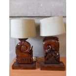 2 Hardwood Carved Lamps H73cm
