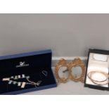 Box Including Costume Jewellery & Brass Photograph Frame