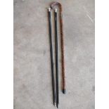 2 Silver Handled Walking Canes (Birmingham 1924 & 1925) & 1 Silver Banded Walking Stick