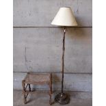 Brass & Copper Standard Lamp & Seagrass Stool (A/F)