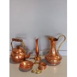 Box Including Brass & Copper Miniature Lamp, Candlesticks, Jug, Vase Etc