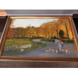 Modern Hunting Scene Oil Painting On Board In Gilt Frame By Barbara Amos 1976