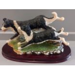 Collie Dogs Ornament On Wood Base (A/F) H18cm x W30cm