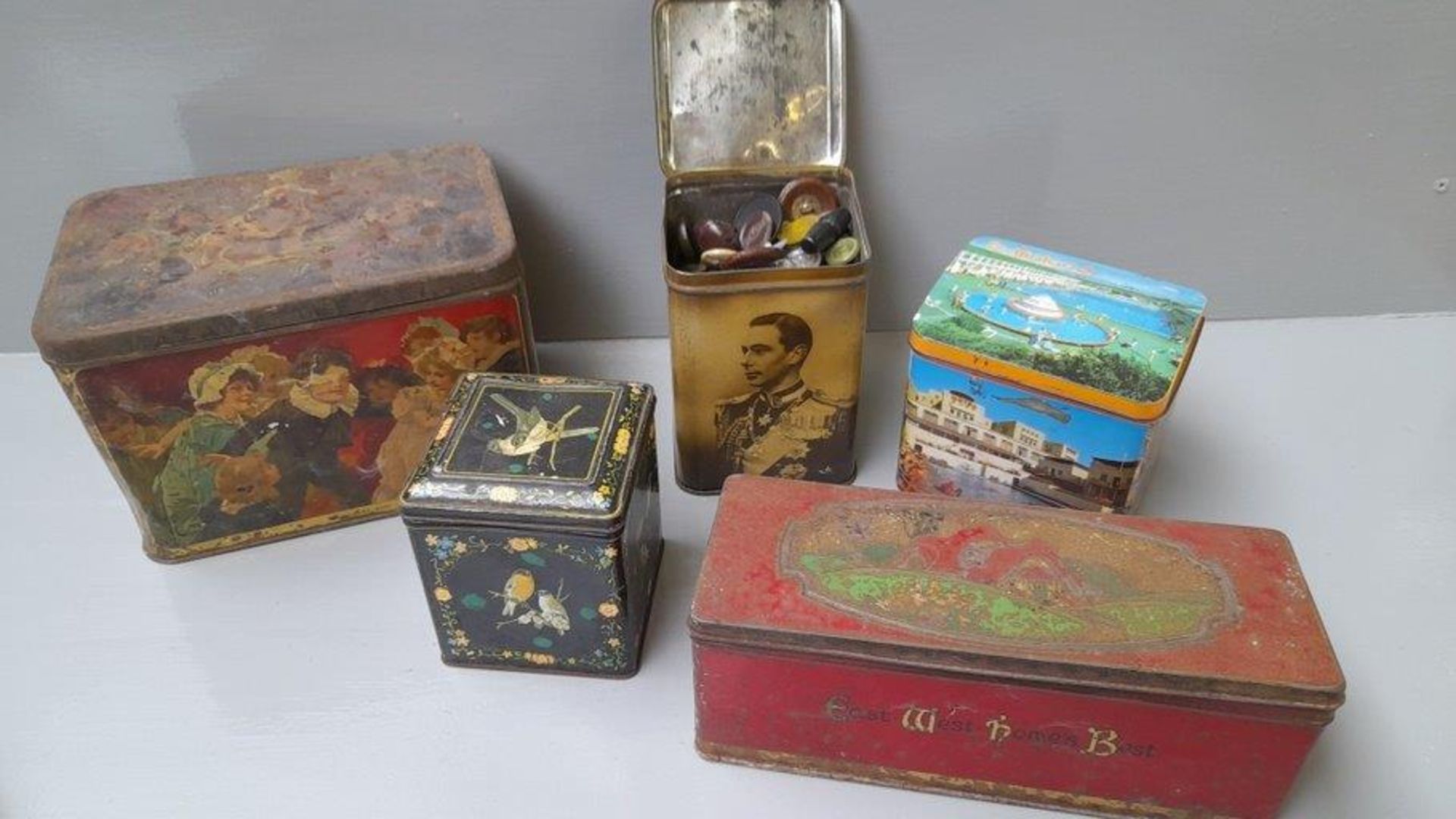 Box Including Victorian Tiles, Old Tins Etc - Image 3 of 4