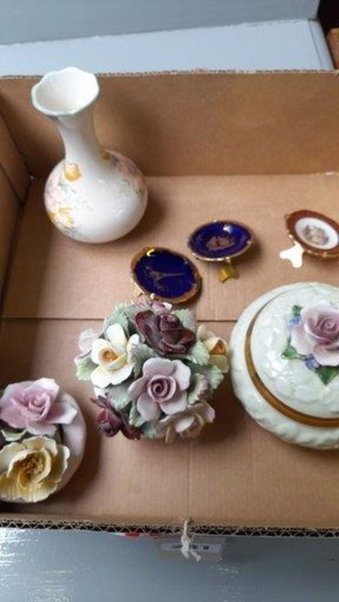 Box Including Mantel Set, Dressing Table Dishes, Perthshire Paperweight, Posy Vases Etc (A/F) - Image 3 of 3