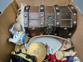 Box Including Wooden Jewellery Box, Miniature Tea Set Etc