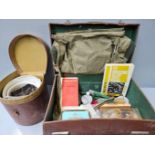 Leather Suitcase, Small Leather Case, Collar Box, Fishing Tackle, Gas Mask In Leather Case Etc