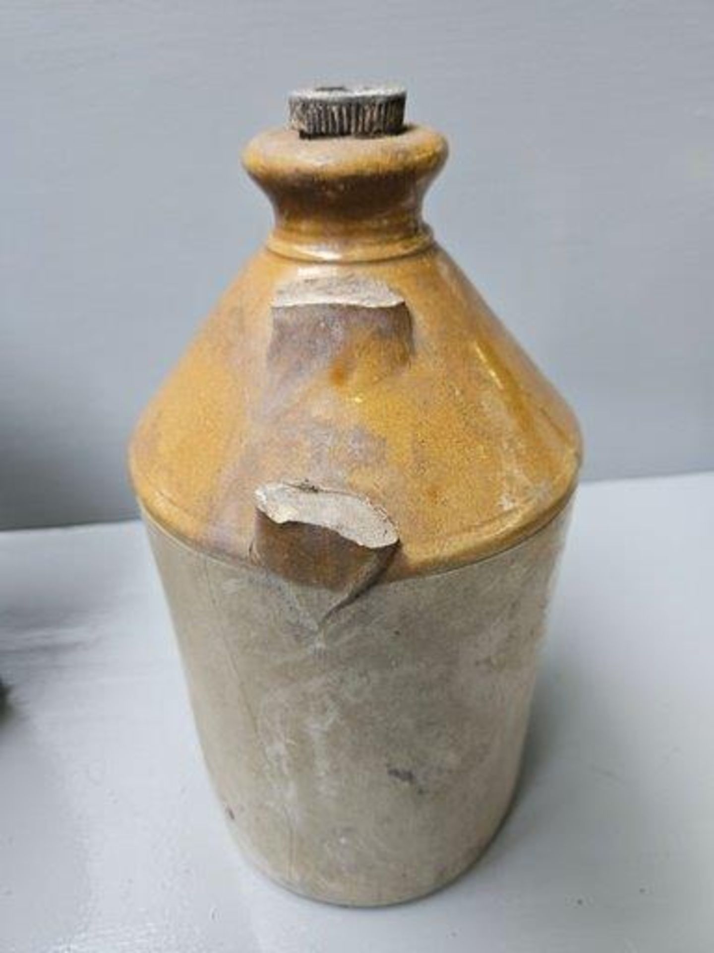 2 Flagons - Samuel Vincent, Newcastle & G Gledhill, Gosforth 1940, Creamware Jar & Bottle (A/F) - Image 3 of 4