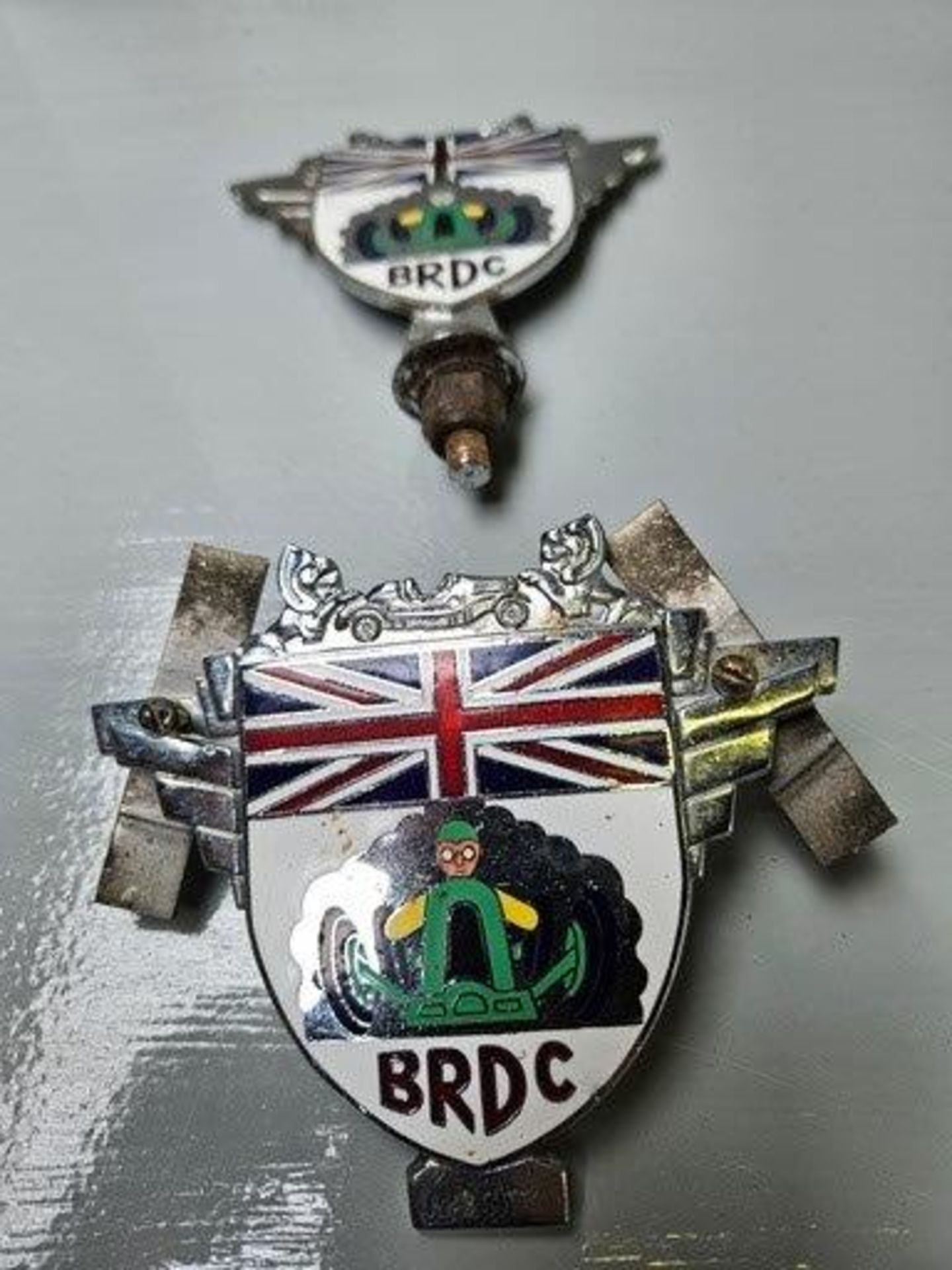 2 'BRDC' Car Badges - Engraved Julian Sutton