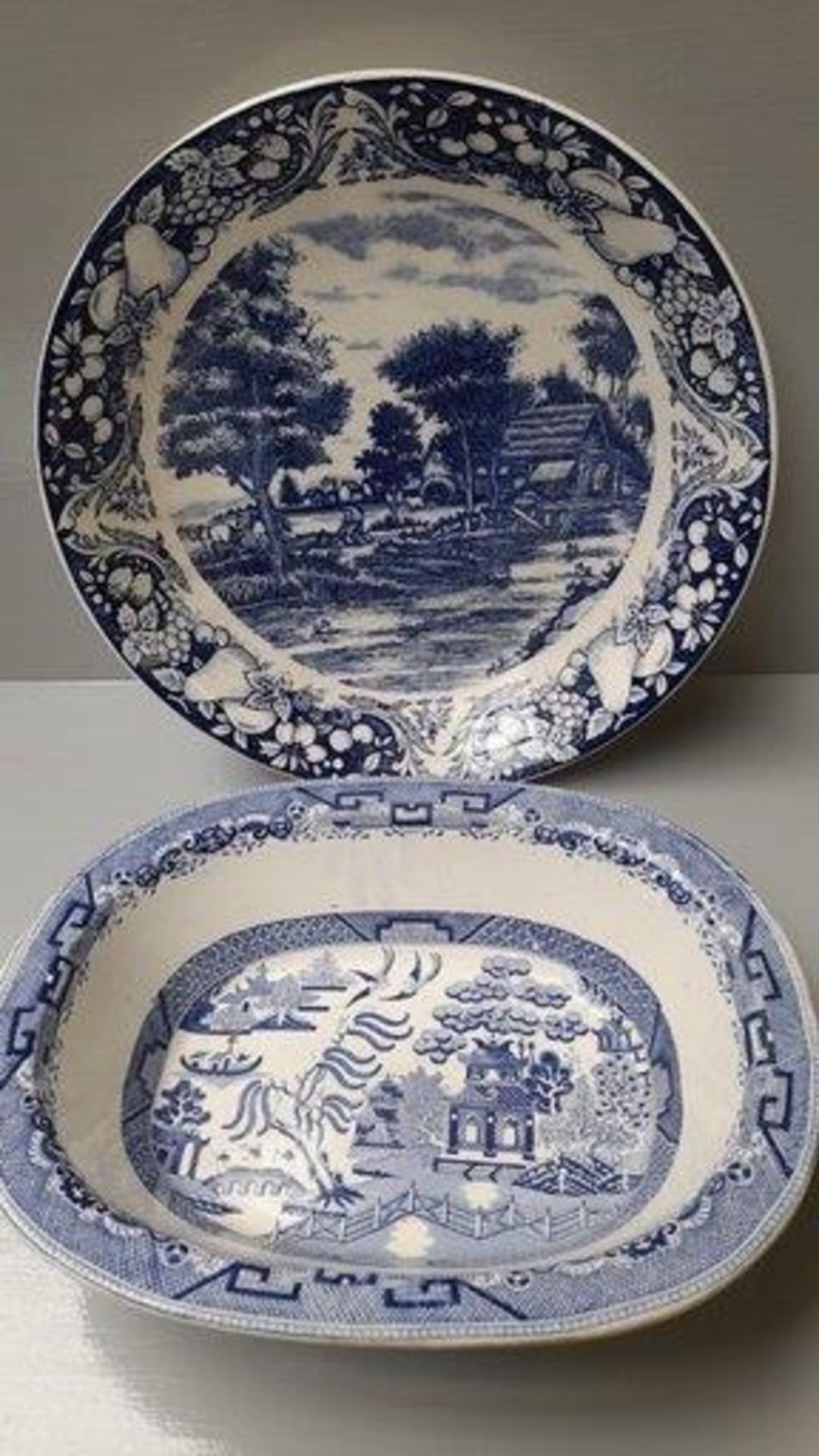 Blue & White Meat Plate, Dish & Tureen (A/F)