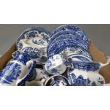 33Pc Blue & White Willow-Wood's Ware, Palissy Ware Dinnerware & Teaware Etc (A/F)