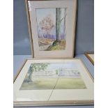 3 Watercolours - Village Scene, Church Scene & Rural Scene (1 Glass Broken)