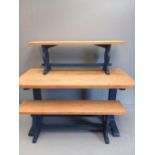 Painted Pine Kitchen Table H77cm x L158cm x W76cm & 2 Forms