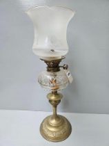 Victorian Brass & Glass Oil Vessel Lamp