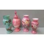 4 Hand Painted Mantel Vases