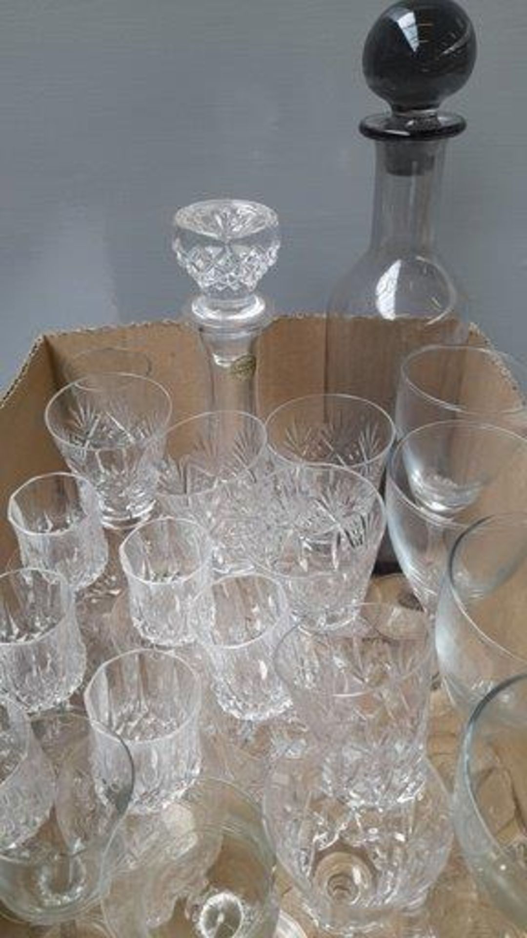 Box Including Cut Glass Decanters, Wine Glasses Etc