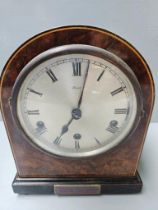 Walnut Reid Mantel Clock Engraved - To Lieutenant & Mrs G R Sutton From The Officers HMS Helicon, Ty