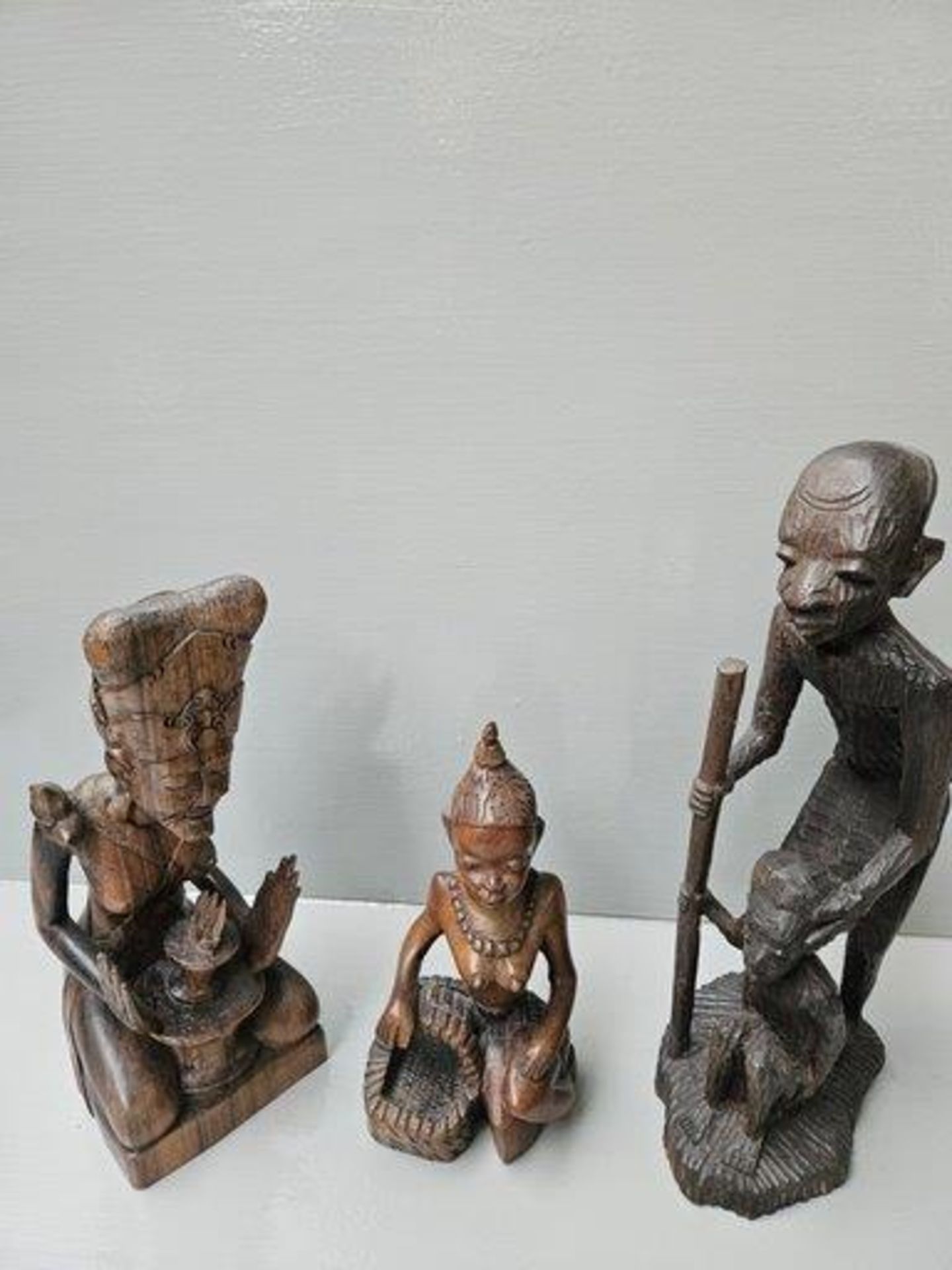 3 Carved Wood Figures