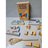 Box Including Wooden Mallet, Balancing Blocks Etc