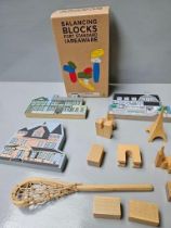 Box Including Wooden Mallet, Balancing Blocks Etc