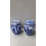 2 Blue & White Rington's Lidded Jars