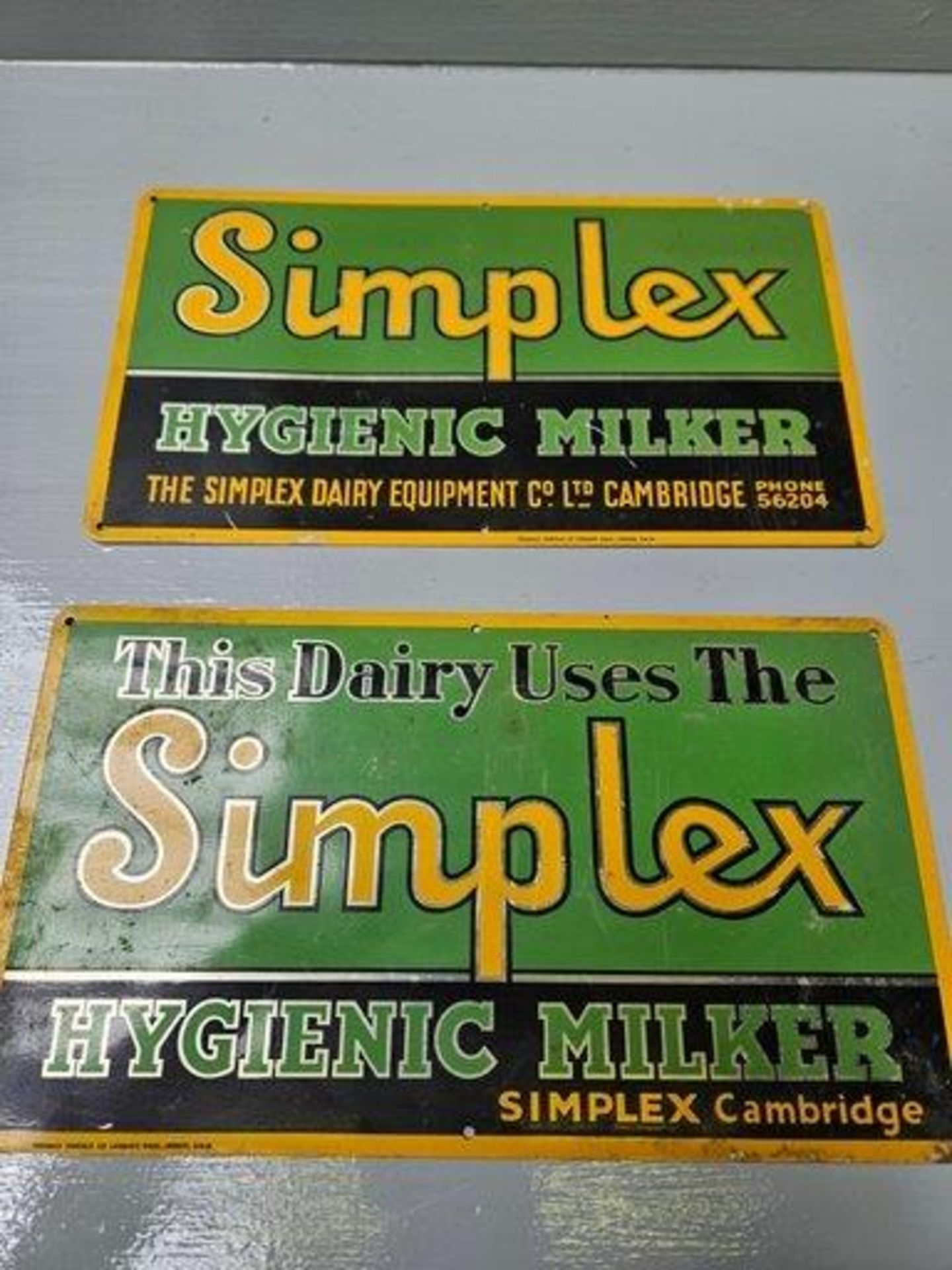 (2) 'This Dairy Uses The Simplex Hygienic Milker' Signs H18cm x W32cm