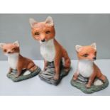 3 Stone Ware Foxes