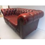 Red Leather Chesterfield 2 Seater Settee & Footstool H153cm