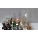 Box Of Old Bottles, Oil Vessel Funnels Etc