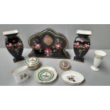 Box Including Mantel Set, Dressing Table Dishes, Perthshire Paperweight, Posy Vases Etc (A/F)